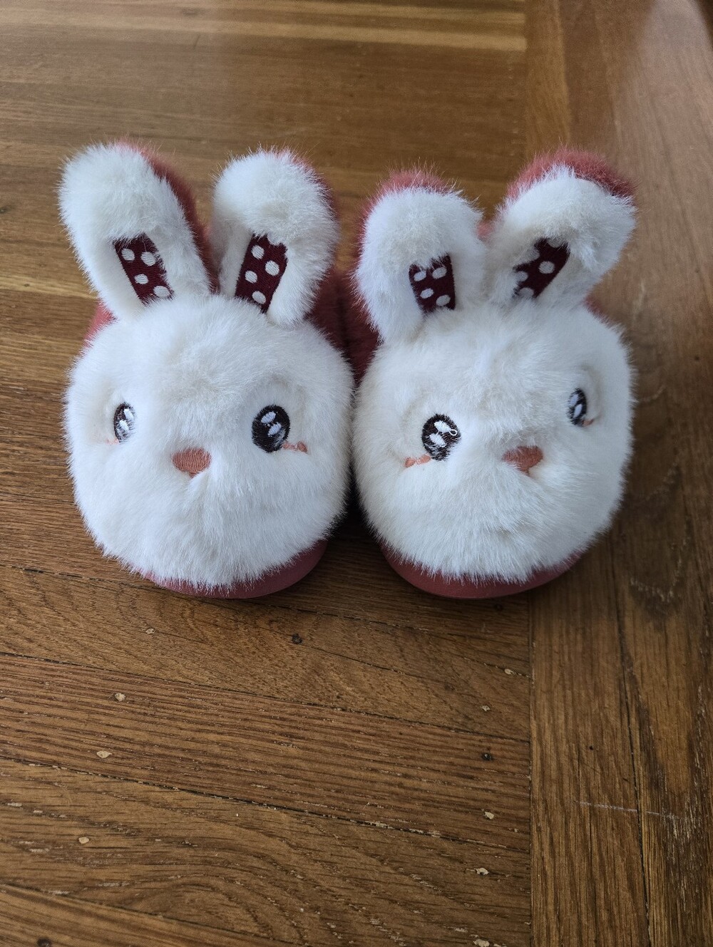 Cranberry & White Bunny Slippers, Sz 35.5